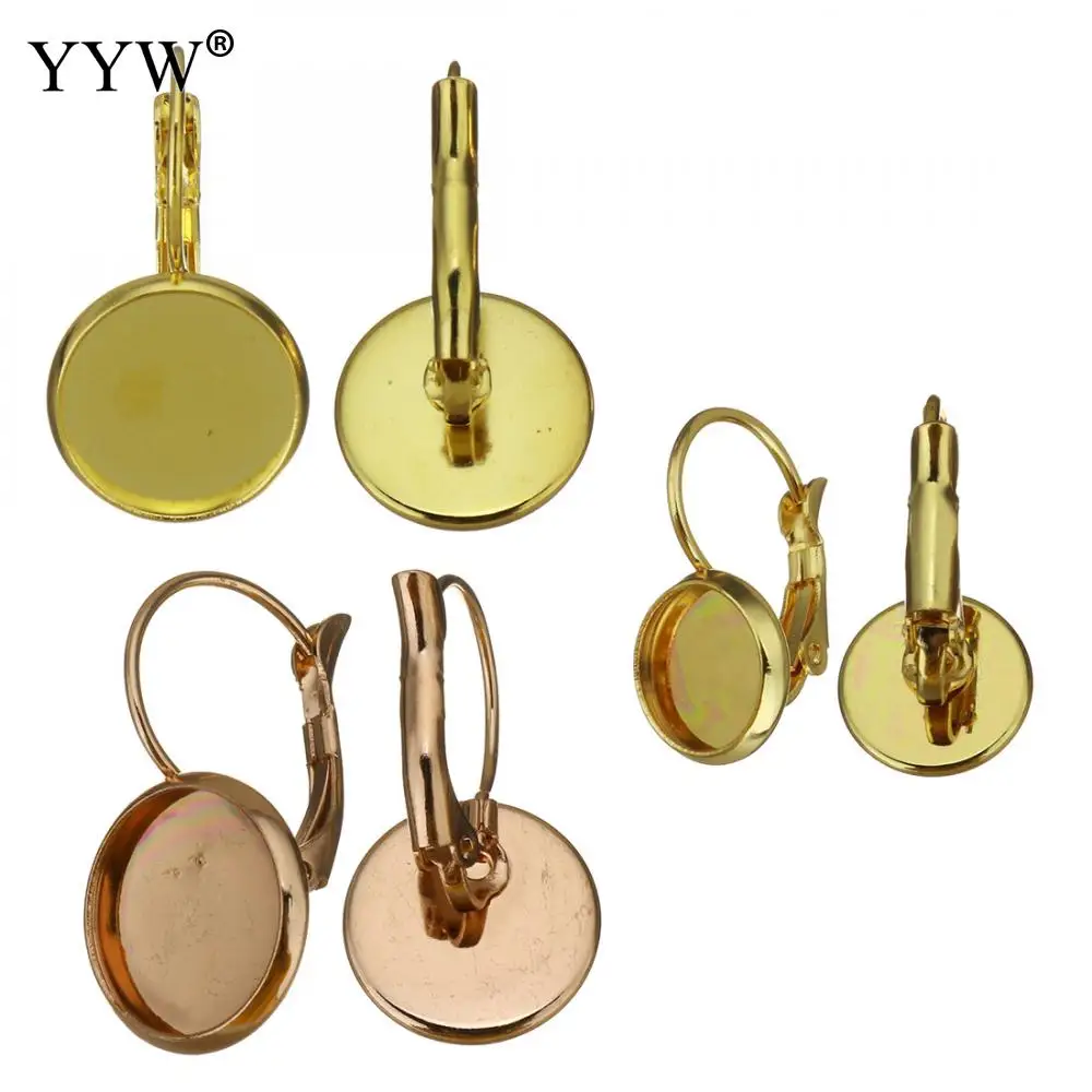 100PCs/Bag Rose Gold Color Stainless Steel Tray Bezel Cabochon Earring Blank Setting Round Ear Base Findings DIY Jewelry Making