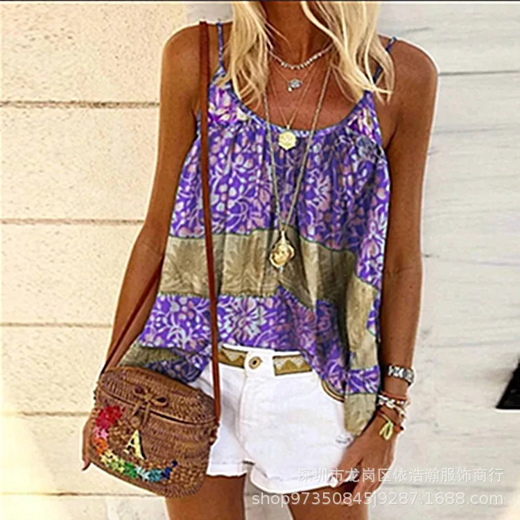 

2021 women's summer new fashion printed sling top tank top women