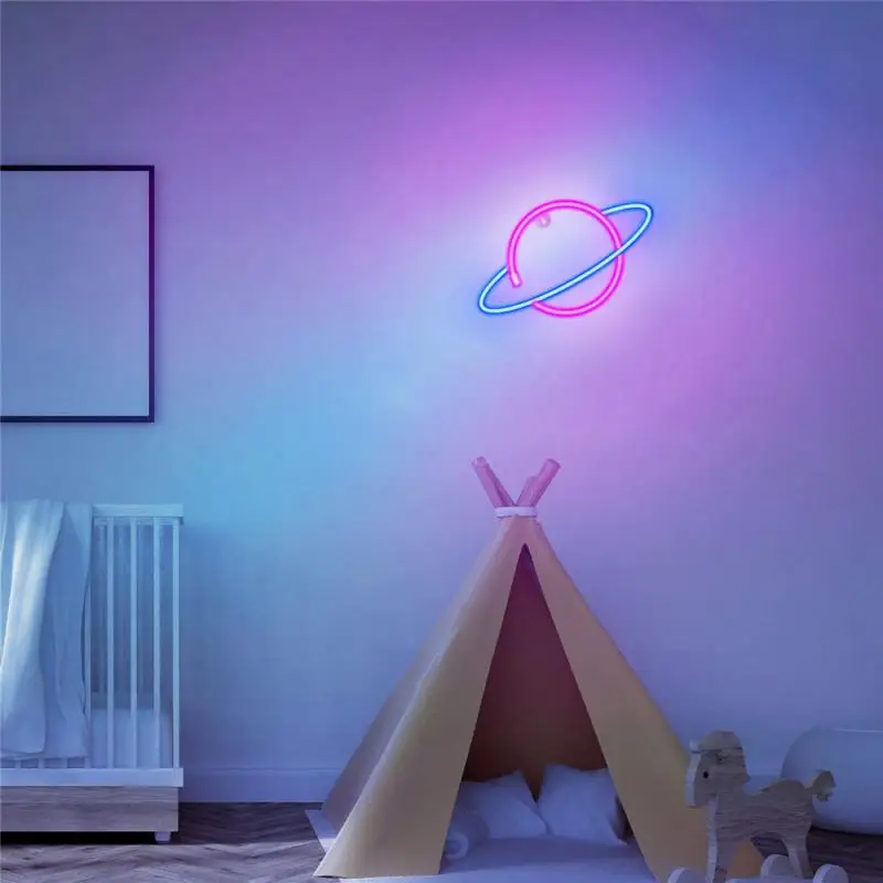 

LED Neon Sign Lamp Planet Party Wall Hanging LED Sign Light Universe Panel Wall Light Battery Powered Neon Light Holiday Decor