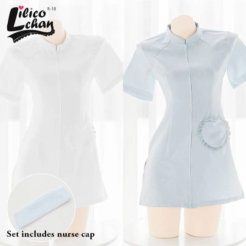 

Sexy Pure Desire Little Nurse Anime Cosplay Skinny Slim Short Dress Cute Role Play Uniform Suit Women's Split Miniskirt
