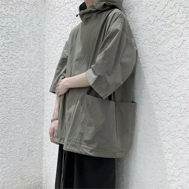 

Men's Fashion Hooded Loose Fashion Flow Half-Sleeve Shirt T-shirt Fashion Brand Summer Hooded Short-Sleeved Sweater Short Sleeve