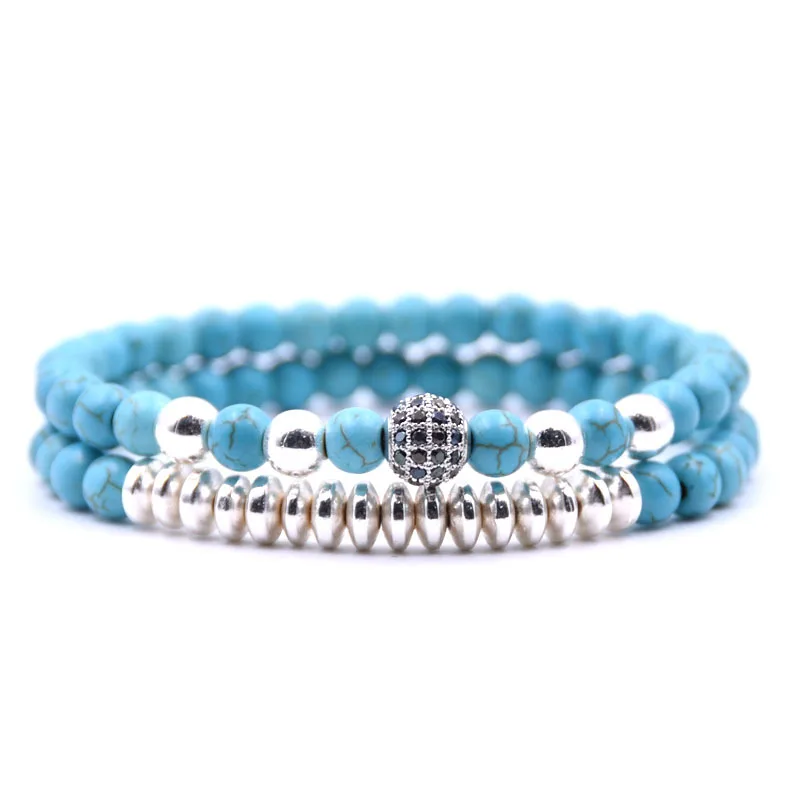 Мужской браслет из натурального камня с микро цирконием 6 мм лавового медные