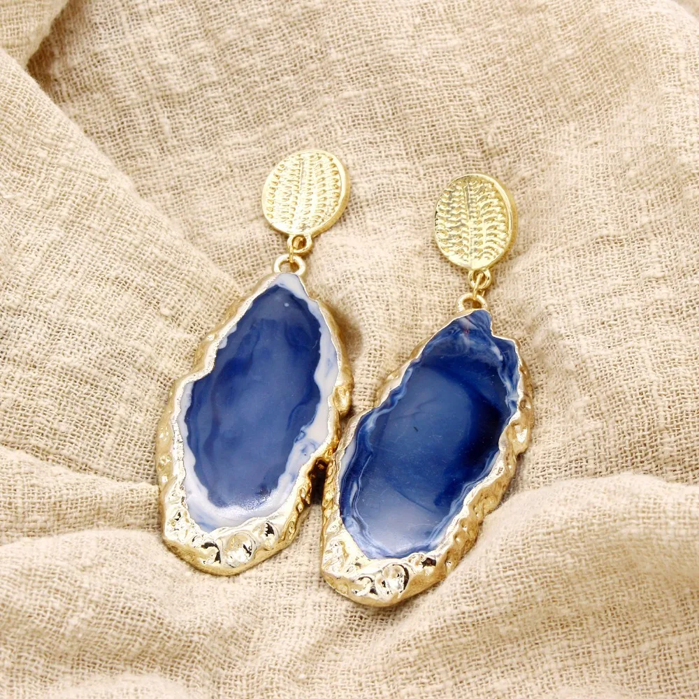 

Joolim Pink Blue Green Resin Druzy Stone Drop Earring Dangle Earring Natural Earring Big Water Drop Earring