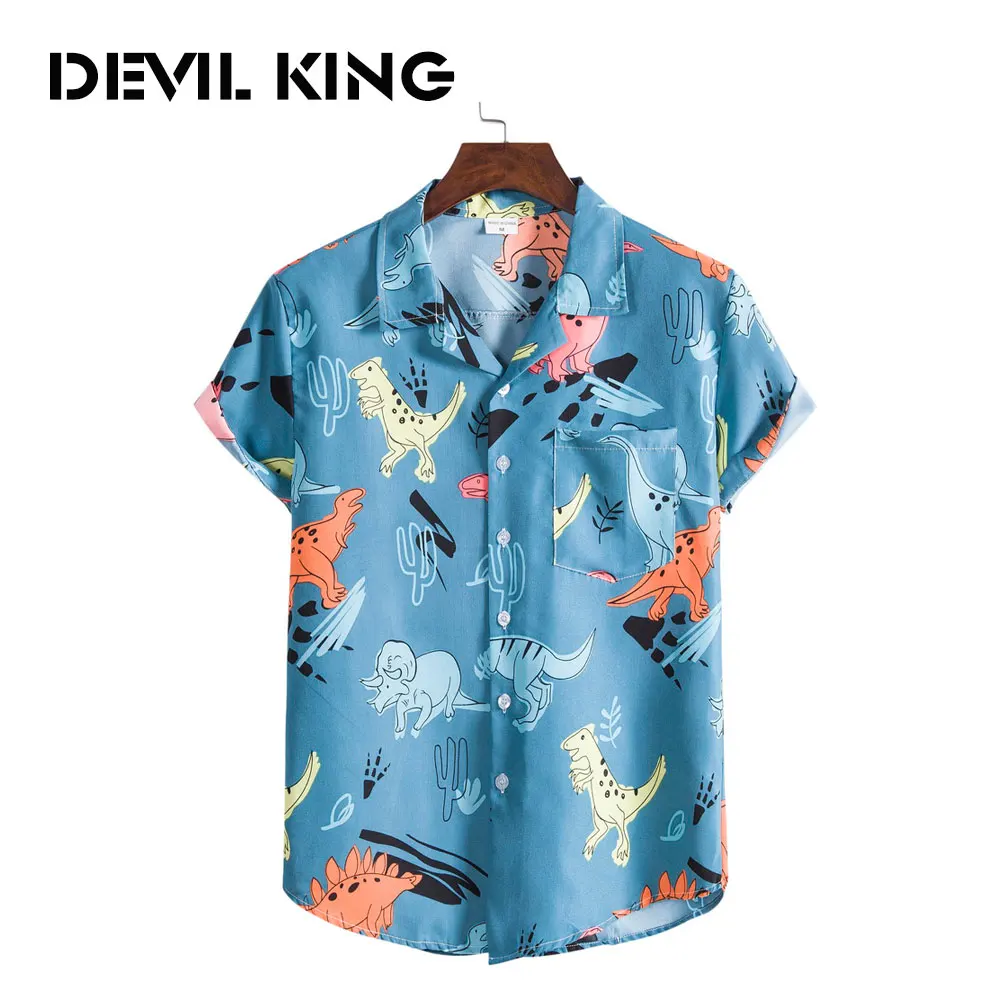 

DEVIL KING Men's New Hawaiian Style Short-sleeved Printed Shirt #XH12