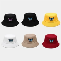 high quality butterfly bucket hats cotton adult woman men reversible fishing hats solid color hip hop unisex caps