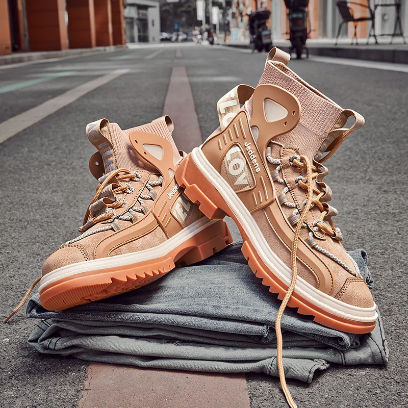 

Outdoor Men Breathable Martin Boots Sewing Ankle Shoes Luminous Trekking Hiking Platform Tooling Trend Boots