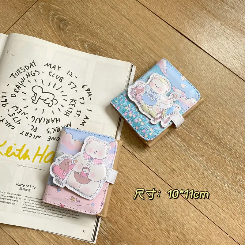 Korean Ins Sunshine Bear Girl Pu Short Three-fold Wallet Cute Image Student Card Holder | Дом и сад