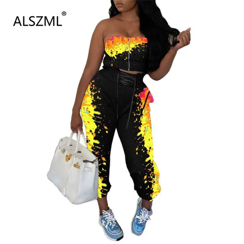 Молодежные вечерние Модные женские облегающие кроп топ и брюки с косой шеей