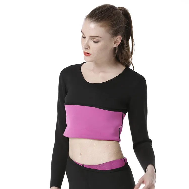 Pink Shirt Женская Неопреновая рубашка для сауны с длинными рукавами без молнии, леггинсы, брюки Капри, спортивный костюм, Корректирующее белье для похудения - Цвет: Pink Shirt