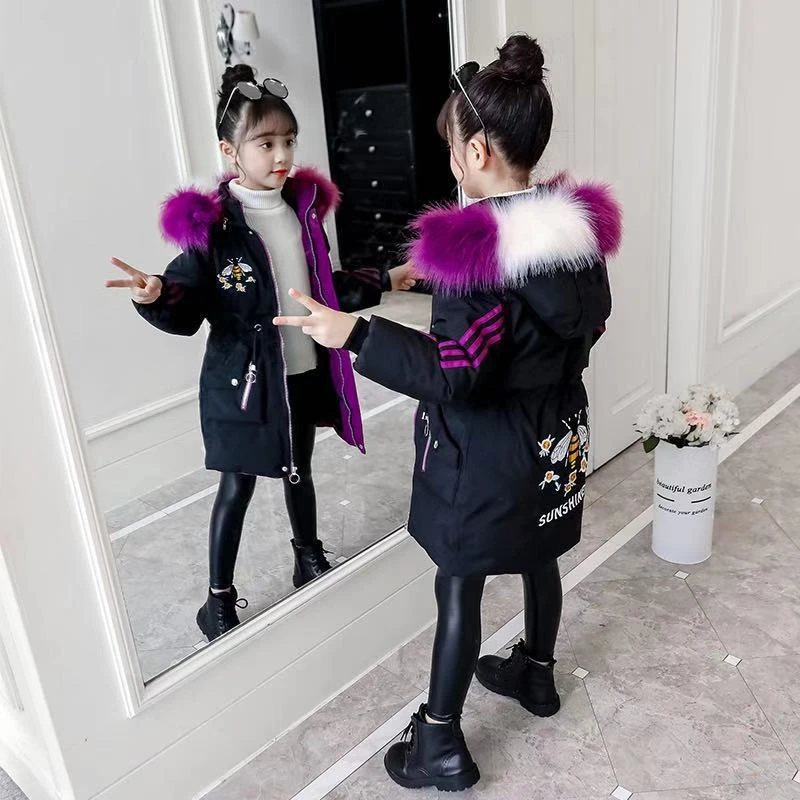 Новинка 2021 модная цветная парка с воротником из искусственного меха детская
