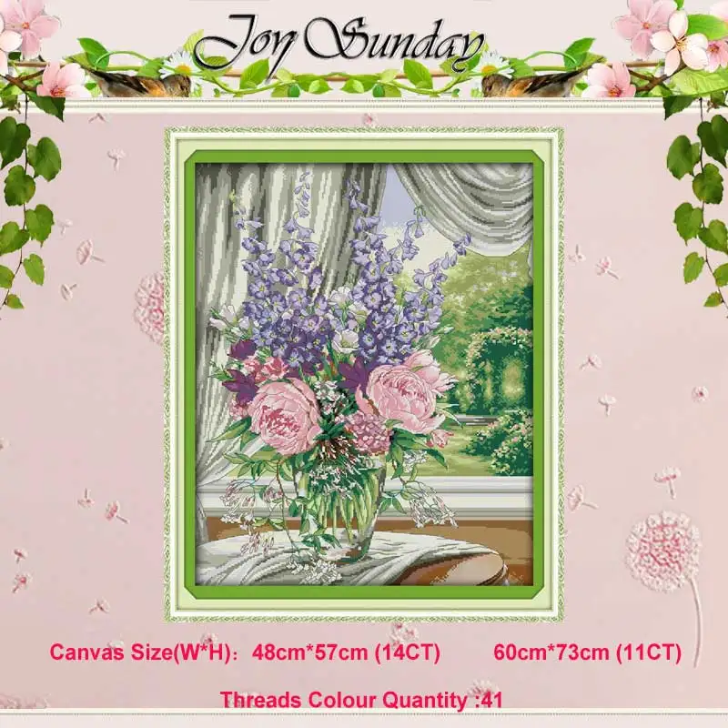 Маковая сиреневая ваза с фиолетовыми цветами Набор для вышивки крестом 11CT 14CT