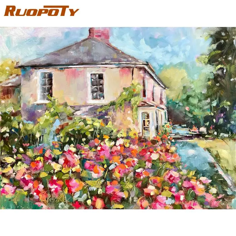 

RUOPOTY Paint By Numbers For Adults 60x75cm Framed Colorful House Scenery Picture By Number Handmade Home Bedroom Artcraft