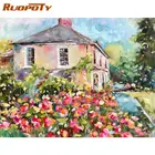 RUOPOTY краска по номерам для взрослых 60x75 см рамка Красочный дом пейзаж картина по номерам ручная работа домашняя спальня Искусство