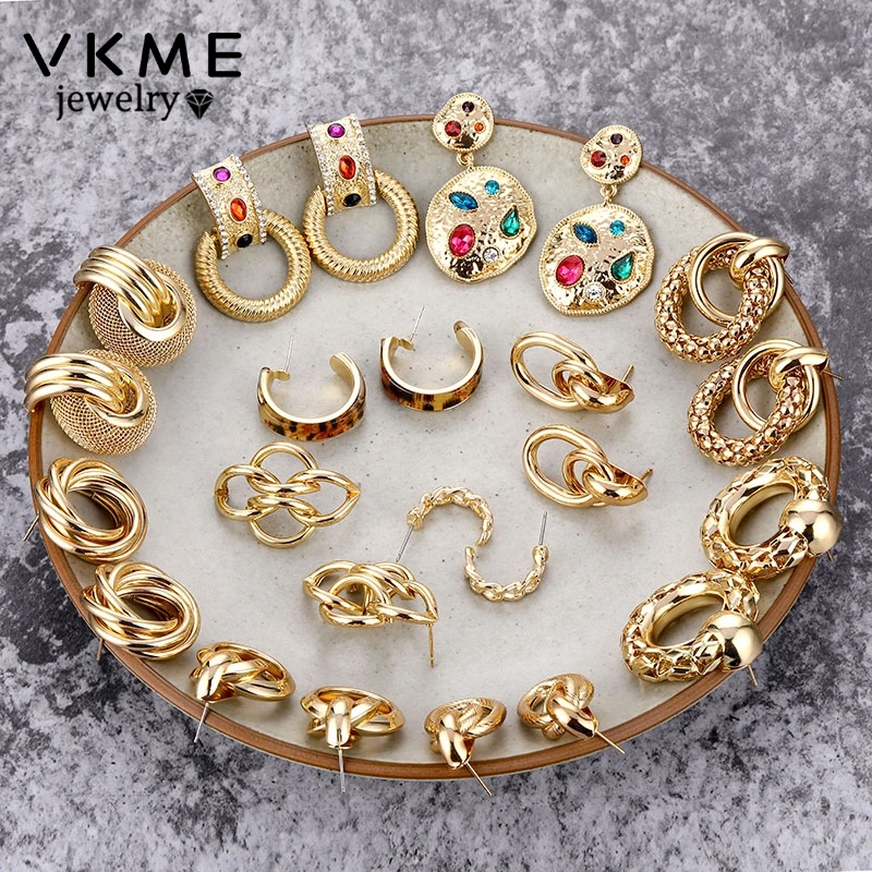 Женские многослойные серьги VKME золотистые металлические гвоздики для Wonmen