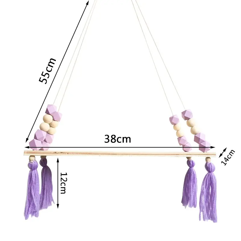 

Colorful Beads Tassel Wooden Wall Shelf Clothes Toys Storage Rack Wall Hanging Doll Decorations Display Stand Clapboard Shelves