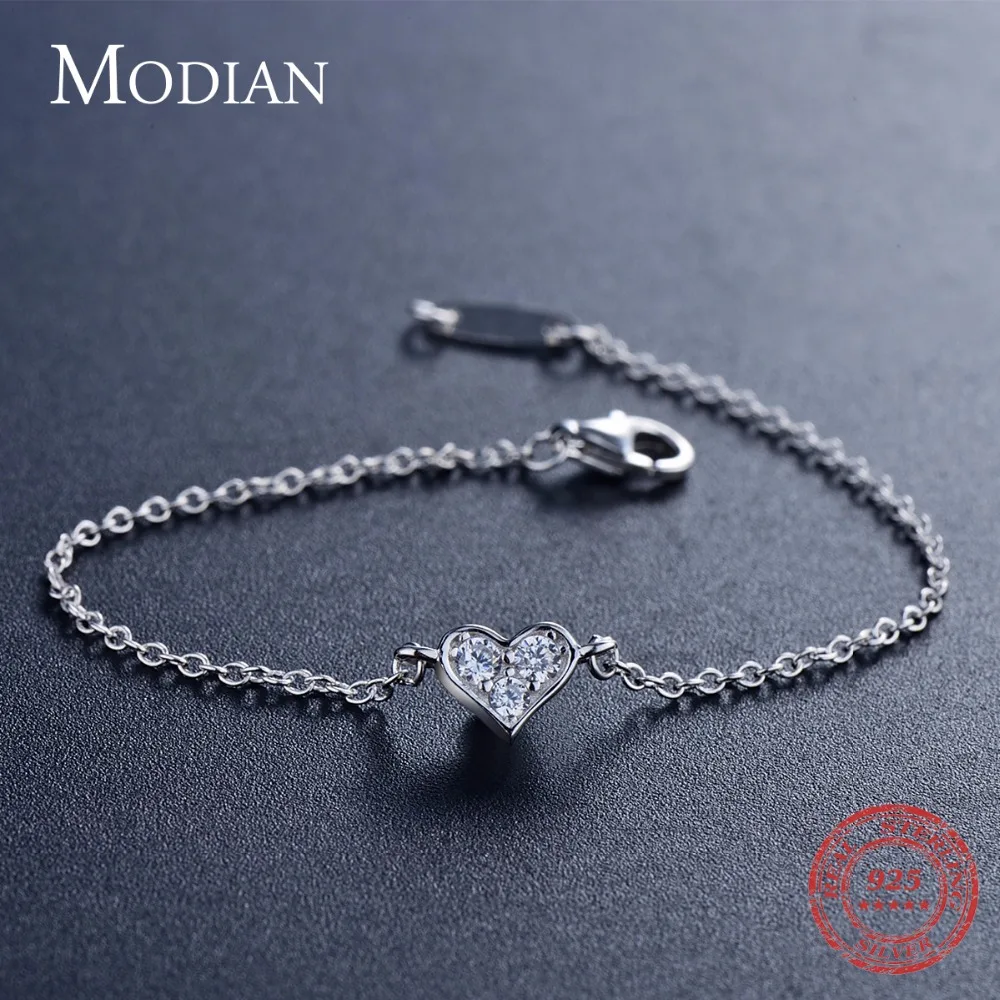 Modian 2021 новый дизайн Настоящее серебро 925 пробы сердце CZ браслет Мода Кристалл