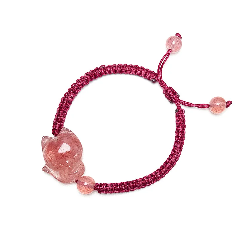 Натуральный флюорит девять хвостов лиса клубника хрустальный камень розовый