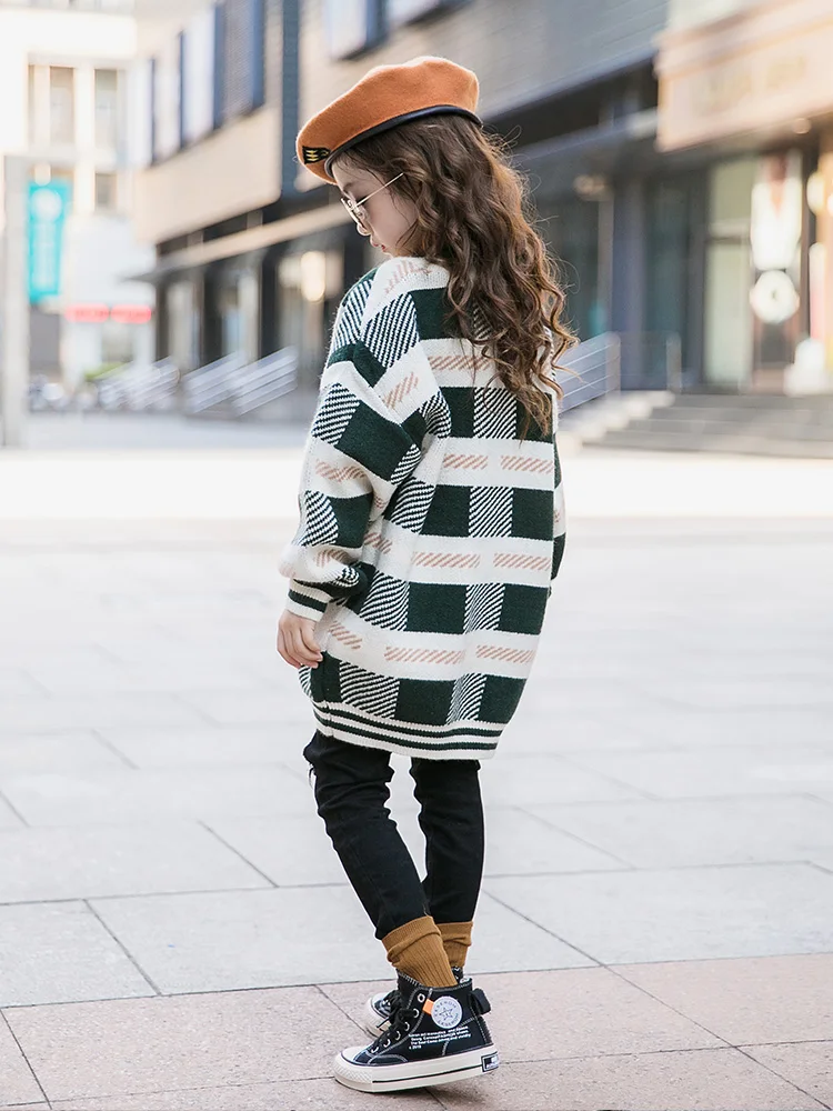 2019 Детский свитер топы кардиган для больших девочек Осенний вязаный/вязаный