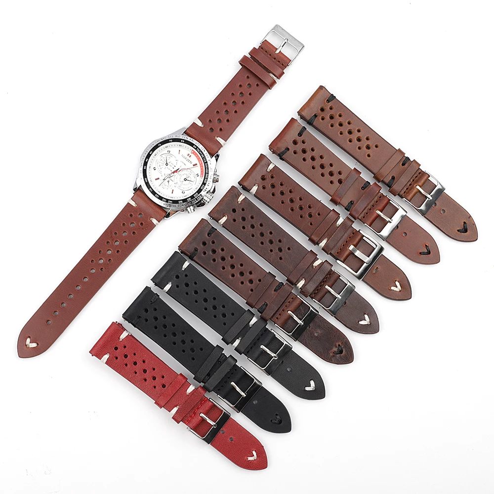 Onthelevel Leather Watch Strap 18mm 20mm 22mm 24mm Durable Coffee Brown Color Watch Band Quick Release Watch Bands Replacement