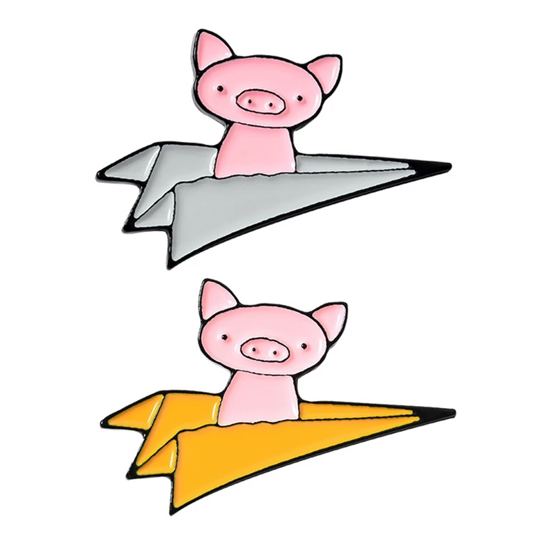 

Paper Airplane Piggy Enamel Lapel Pins Cute Animals Brooches Badges Fashion Cartoon Pig Pins Gifts For Friends Wholesale Jewelry