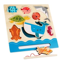 wooden magnetic baby fishing panel childrens early education intelligence development animal assembling building block toys