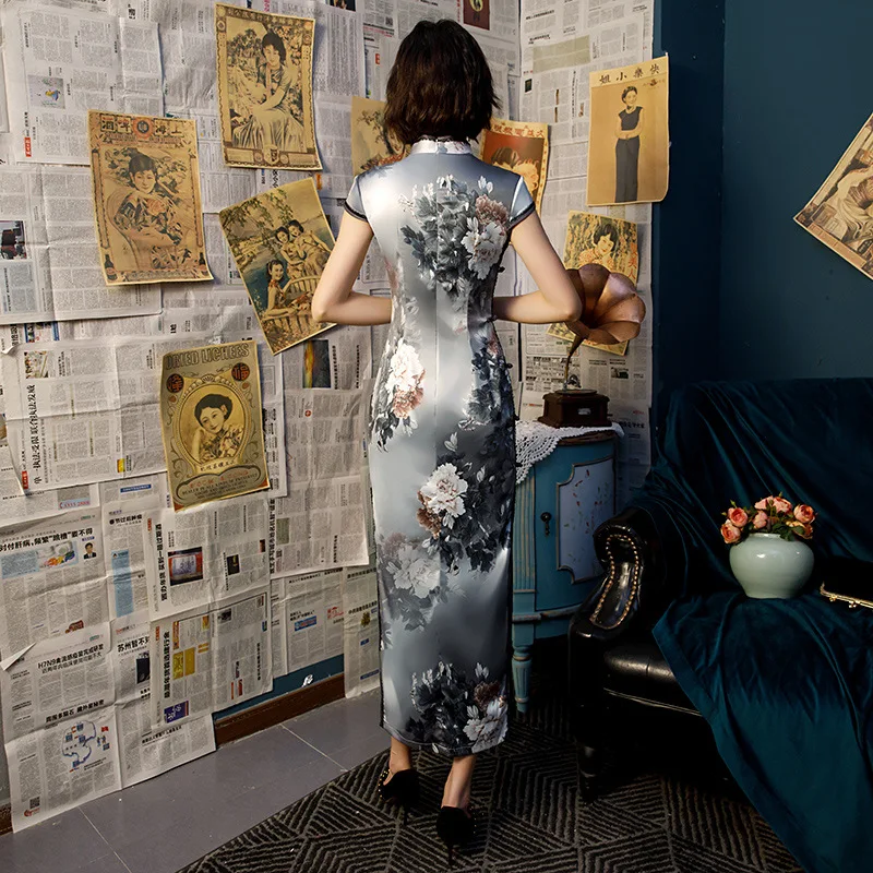 Модный цветочный принт винтажный китайский воротник Qipao Новинка тонкий короткий