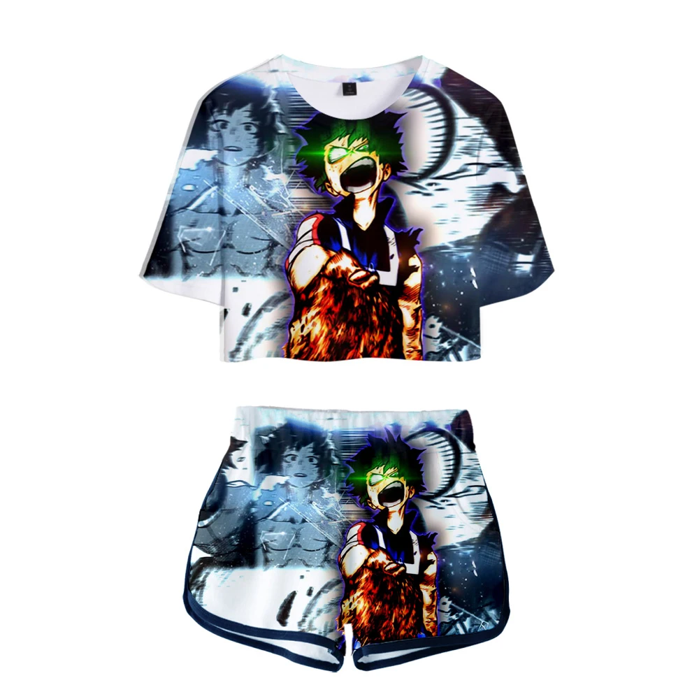 

My Hero Academia Four Two piece sets 3D Short Sleeve T-shirt women Fashion Summer Personality Cloth Casual Sexy Girls Clothes