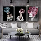 Скандинавская абстрактная девушка цветок шляпа настенная Картина на холсте постеры и принты винтажные настенные картины для гостиной домашний декор