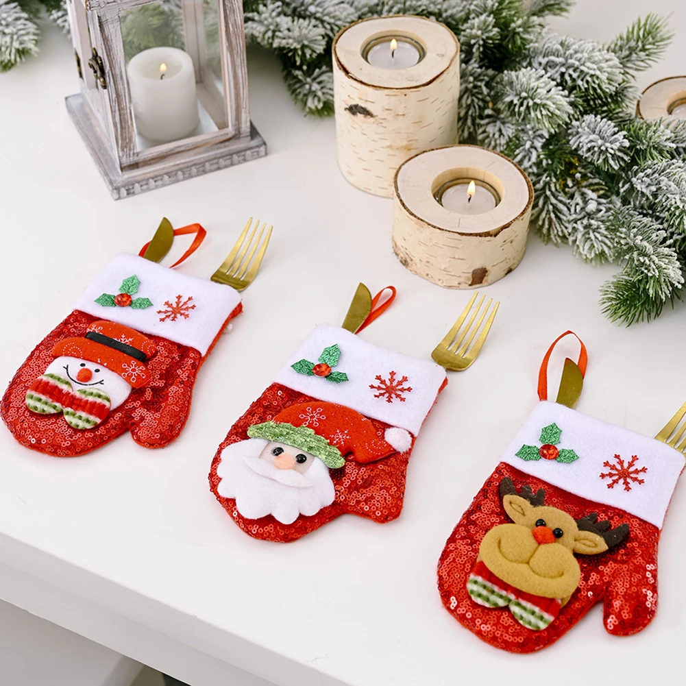 Merry рождественское с блестками Ножи вилка крышки столовые приборы сумки дома