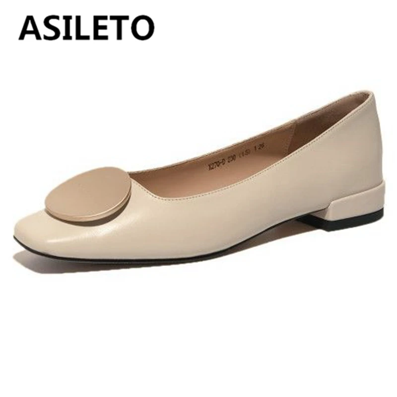 

ASILETO 2022 New Styles Woman Pumps Square Toe Low Heels Slip-on Shallow Size 33-40 Sequined Black Beige Concise Spring S2796