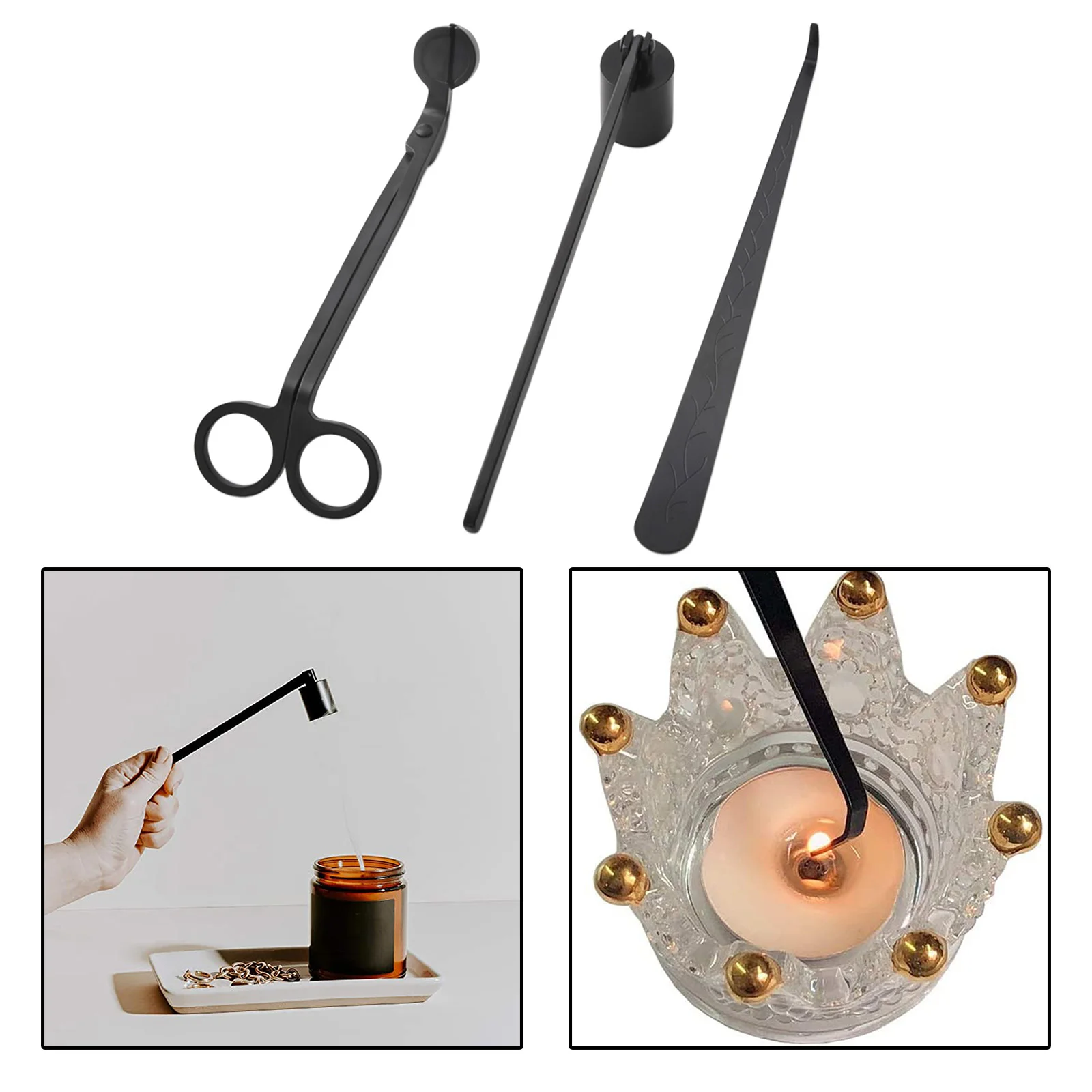3Pcs/Set Black Candle Wick Trimmer Snuffer Dipper Candlewick Oil Lamp Cutter Hook Extinguish Tool Kit Accessory | Дом и сад