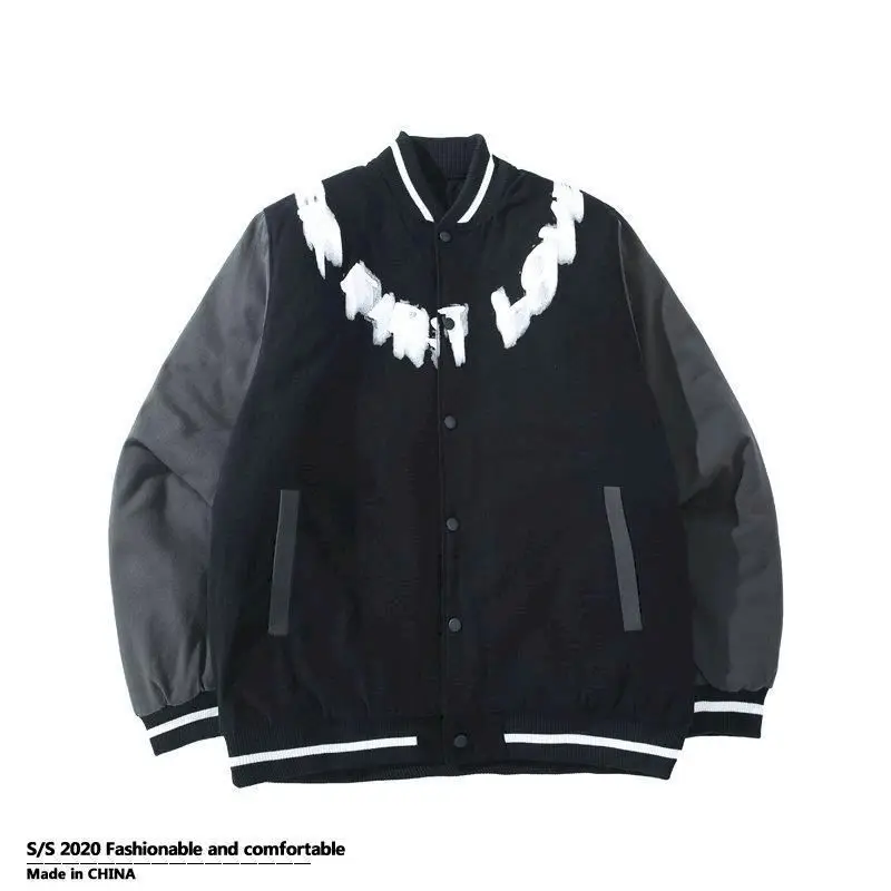 

Бейсбольная куртка мужская кожаная с рукавами Стич хаки тонкая Осенняя ветровка корейская мода Повседневный Свободный кардиган пальто жен...