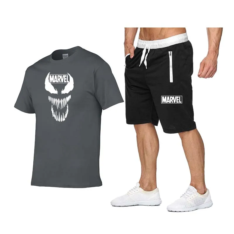 Marvell 2019 новая футболка мужские наборы Модный летний хлопковый спортивный костюм