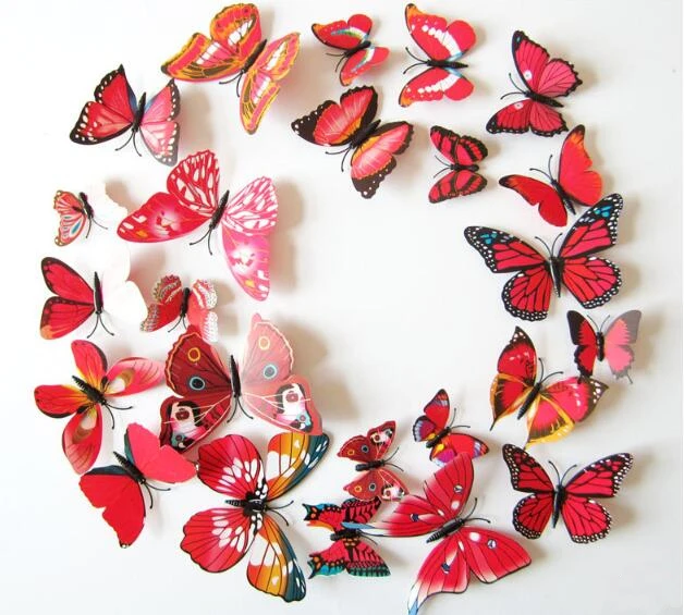 12pcs/Lot 3D Butterfly Wall Stikcer Pin Clip Plastic Curtains Refrigerator Sticking Home Party Decoration Supplies - купить по