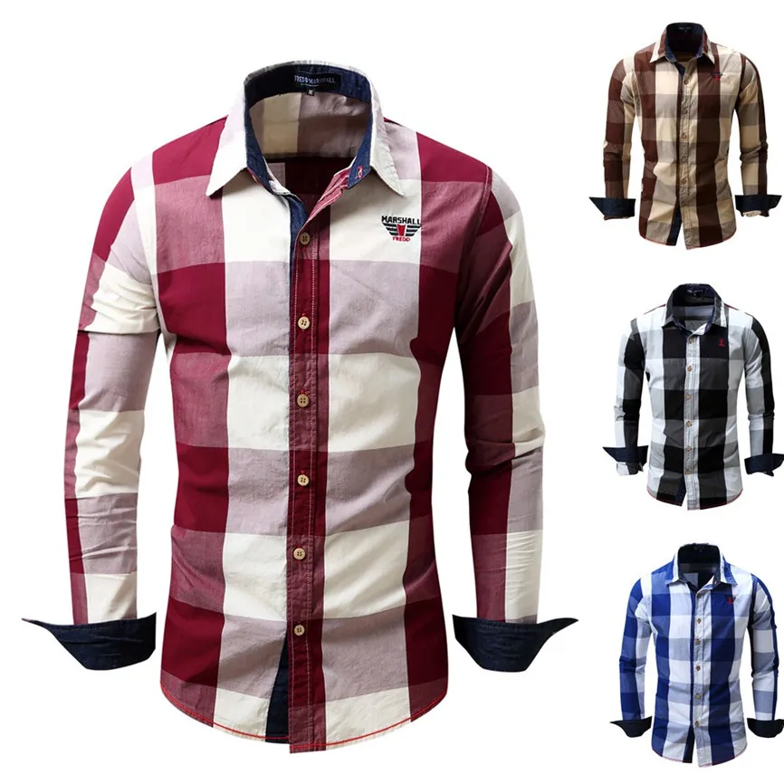 Men's Checked Shirt Long Sleeve Non-Iron Casual Blouse Cotton Slim Fit Plaid Top Mens Shirts High Quality Clothing | Мужская одежда