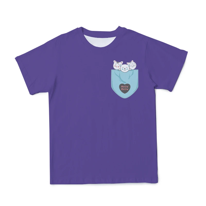 

2021 summer new style 3D printing fashion casual men's polyester anime solid color Japanese cute anime cat pocket T-shirt large