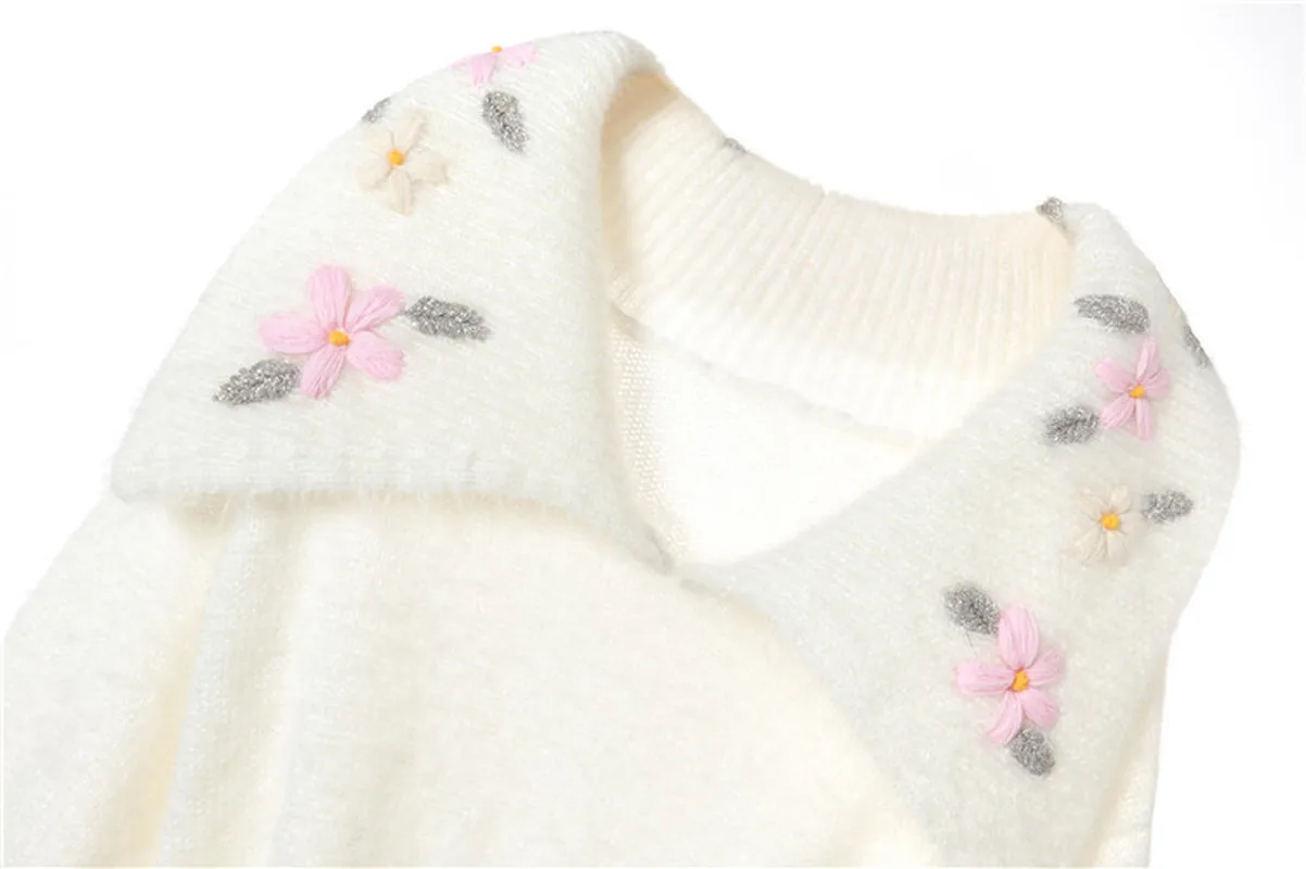 Женское платье-свитер в стиле ретро белое платье из мохера с воротником Питер Пэн