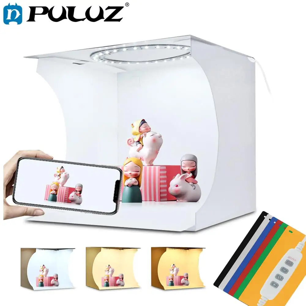 PULUZ 20 см мини светодиодный светильник-кольцо, коробка, светильник, коробка для фотостудии, фотостудия, светильник для студийной съемки, палатка, коробка, набор и 6 цветов, фоны