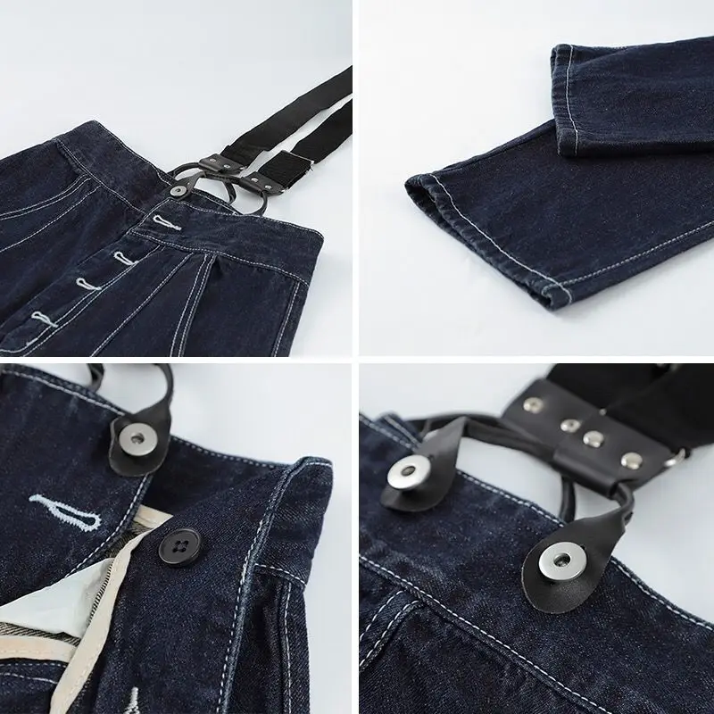 

Women Denim Jumpsuits Spring Buttons Sleeveless Simple Student Ankle-length Straight Trousers Leisure Korean Style Mujer Trendy