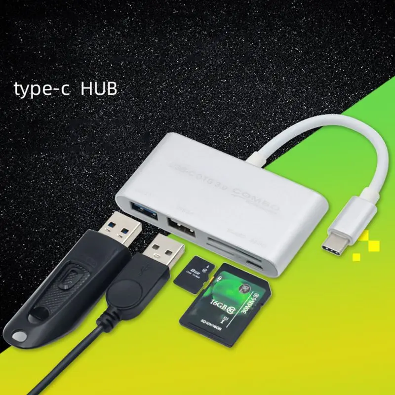 Многофункциональный USB C3.1 type-C OTG для чтения карт/USB 3,0 концентратор/SD/TF адаптер для ноутбуков type C