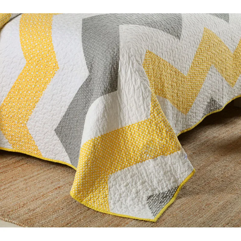 

CHAUSUB Bedspread on the Bed Quilt Set 3PC Striped Patchwork Bed Cover Summer Blanket for 150 Bed King Size Cotton Coverlet