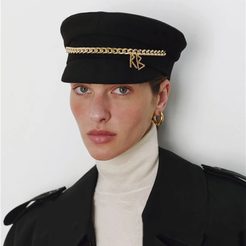 

Winter new golden chain wool newsboy caps flat navy style caps