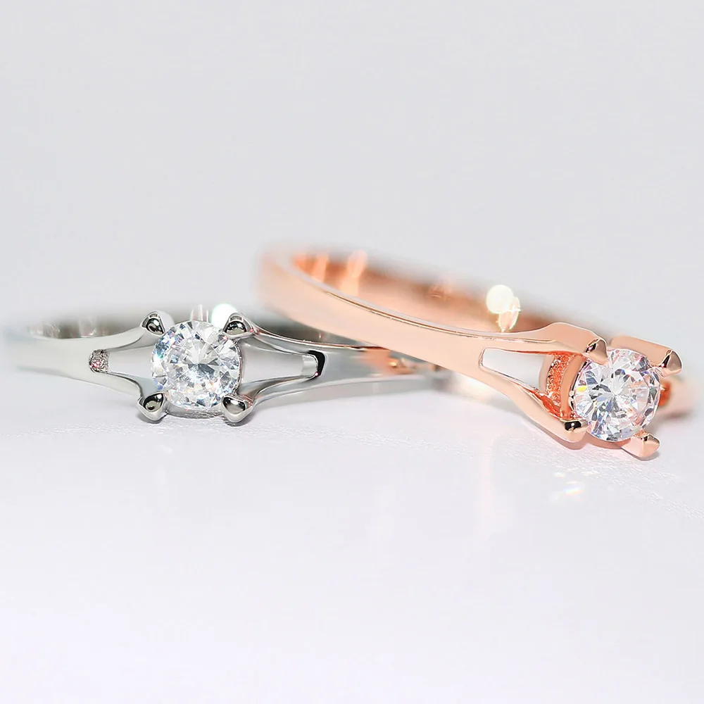 Simple Classic Dainty Rings For Women Four Claws Mini Cubic Zirconia Rose White Gold Color Birthday Gift Fashion Jewelry KCR231 | Украшения