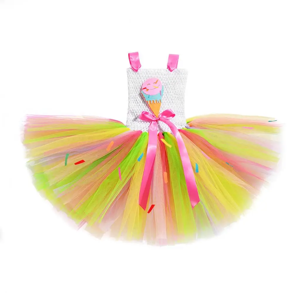 Милое Платье-пачка с мороженым для девочек яркое платье из тюля радугой детская