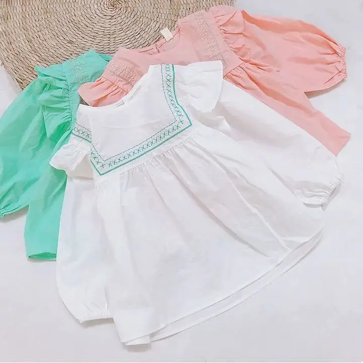 

Новинка 2021, Детские корейские топы, одежда для малышей на весну и осень, свободные рубашки, рубашки с длинным рукавом для девочек P5733