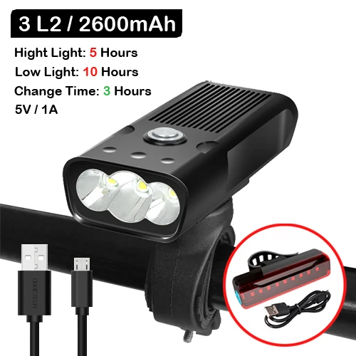 3 L2 2600 Tailiight NEWBOLER 5200 мАч флэш-светильник для велосипеда USB зарядка Комплект Задний фонарь MTB велосипед светодиодный светильник L2/T6 головной светильник велосипедные аксессуары для фонарей - Цвет: 3 L2 2600 Tailiight