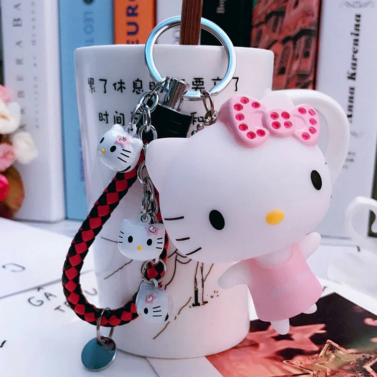A11 Милый розовый Кот hello kitty кукла брелок кожаный шнур брелок держатель металлический брелок с колокольчиком брелок Шарм сумка Подвеска для автомобиля подарок - Цвет: A11