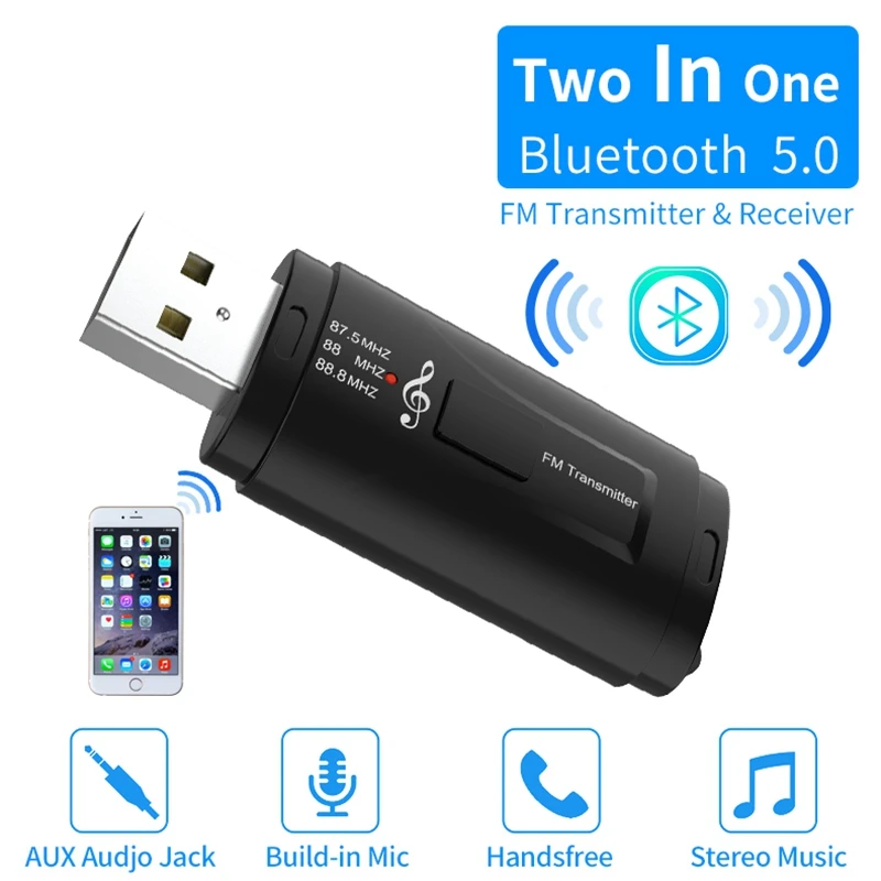 Bluetooth 5 0 FM приемник 3 мм Aux аудио стерео адаптер микрофон автомобильный комплект