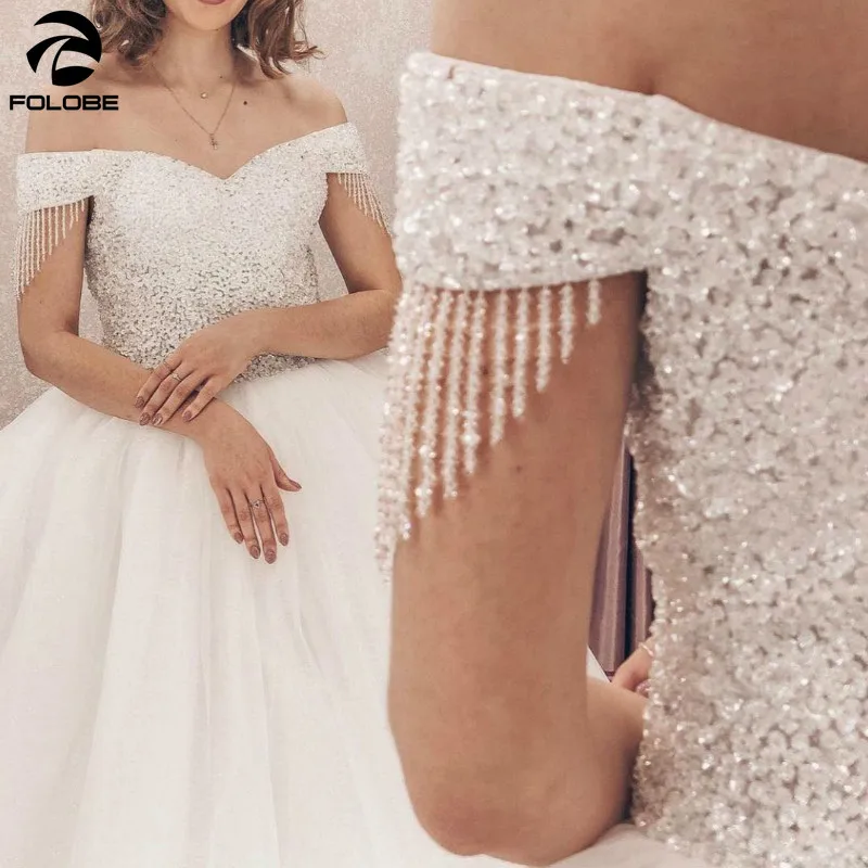 

2021 Latest Luxury Wedding Dresses Heavy Beaded Off the Shoulder Sweetheart A-Line Tulle Bridal Gown Tube vestidos de novia