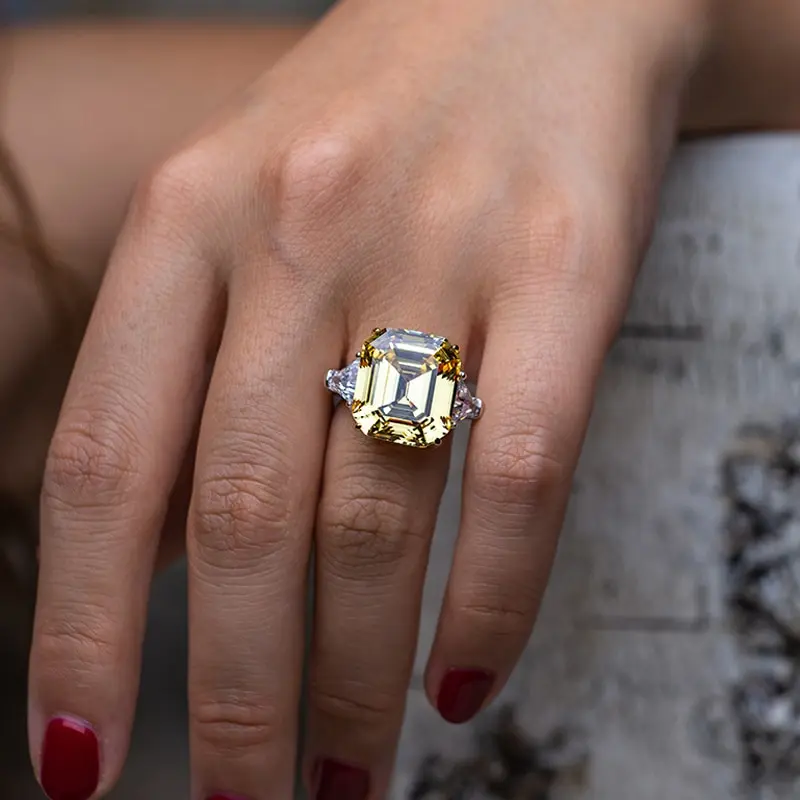 

Jazaz 100% 925 Sterling Silver Topaz High carbon Diamond Bridal Ring Sparkling 27 Carats Created Moissanite Fine Jewelry B0729